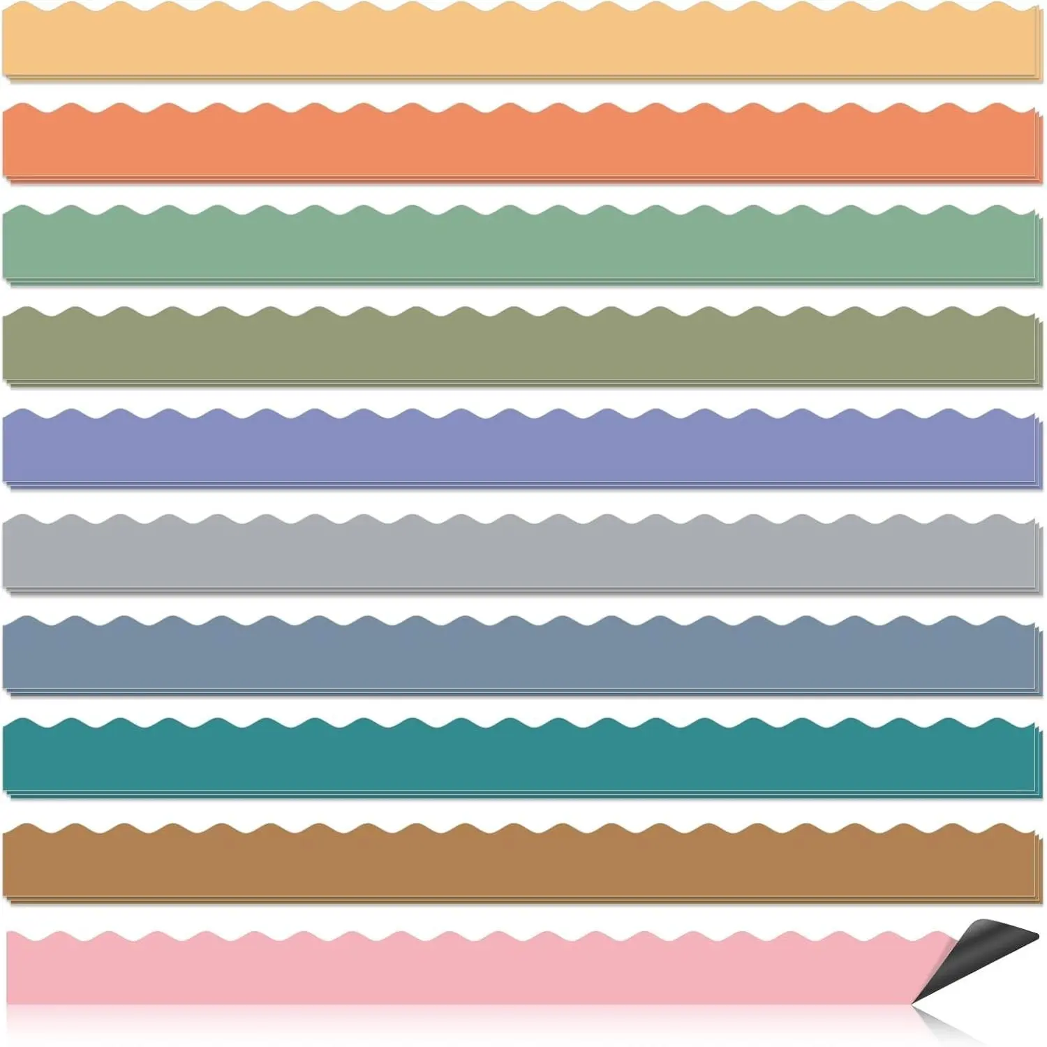 30 Pcs Magnetic Borders for Classroom Whiteboard - Boho Magnetic Bulletin Board Border Set - Neutral Scalloped Chalkboard Border Strips for Teachers, Parents, DIY Home,School & Office Decoration