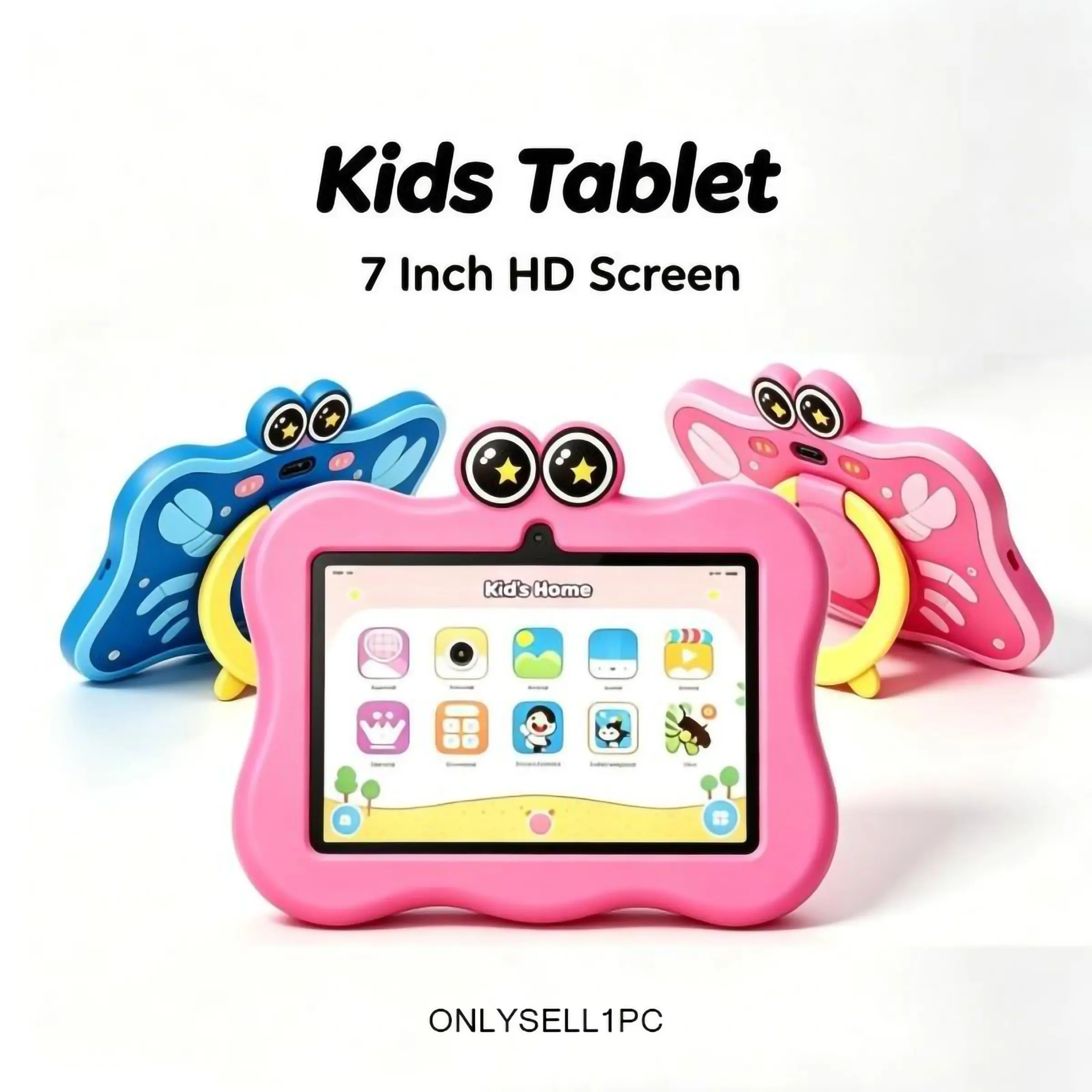 Tablet 7 Inches Screen, Android System, Dual Cameras, Quad-Core Processor, 16GB Storage, Wi-Fi and Bluetooth-compatible, Shockproof Case, Learning and Entertainment