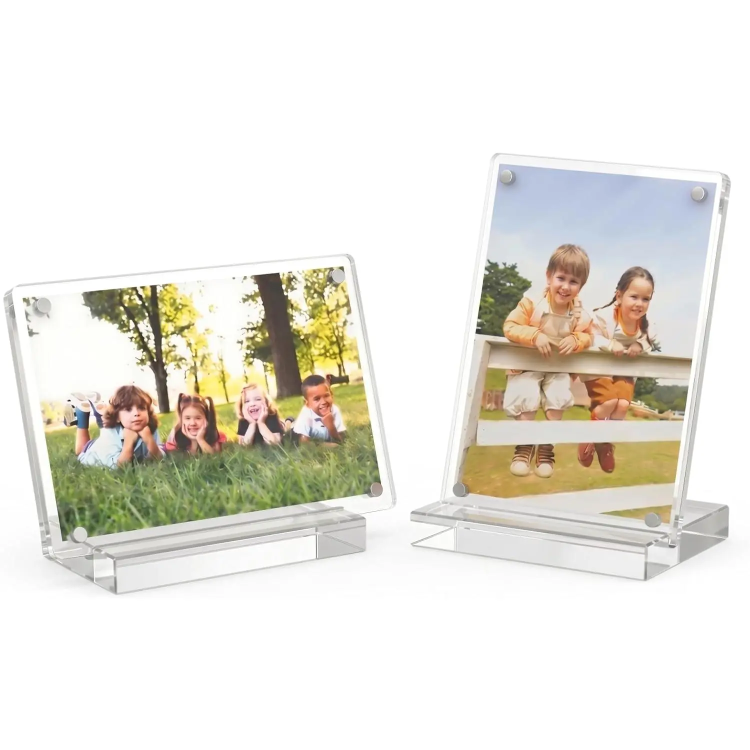 2 Pack 2.4x3.5  Picture Frame, Clear  Photo Frame with Base, Double Sided Frameless Display for Desktop & Refrigerator, Instax Mini Film,  day gifts