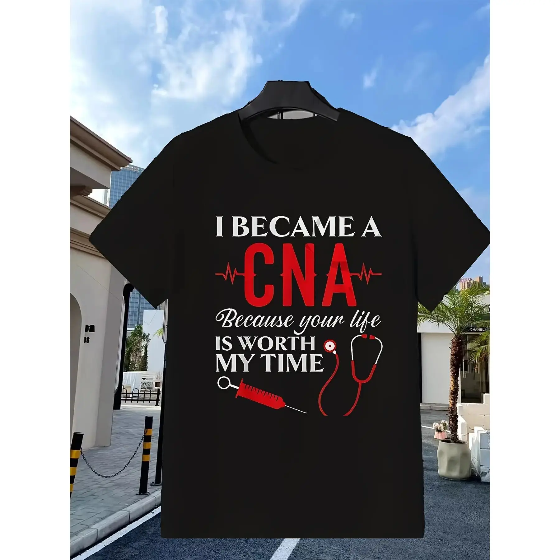 Men's CNA Nursing Assistant Uniform - Short Sleeve Top with Healthcare Graphic Print, Comfortable Attire for Hospital, Clinic & Nursing Staff - Machine Washable Scrubs