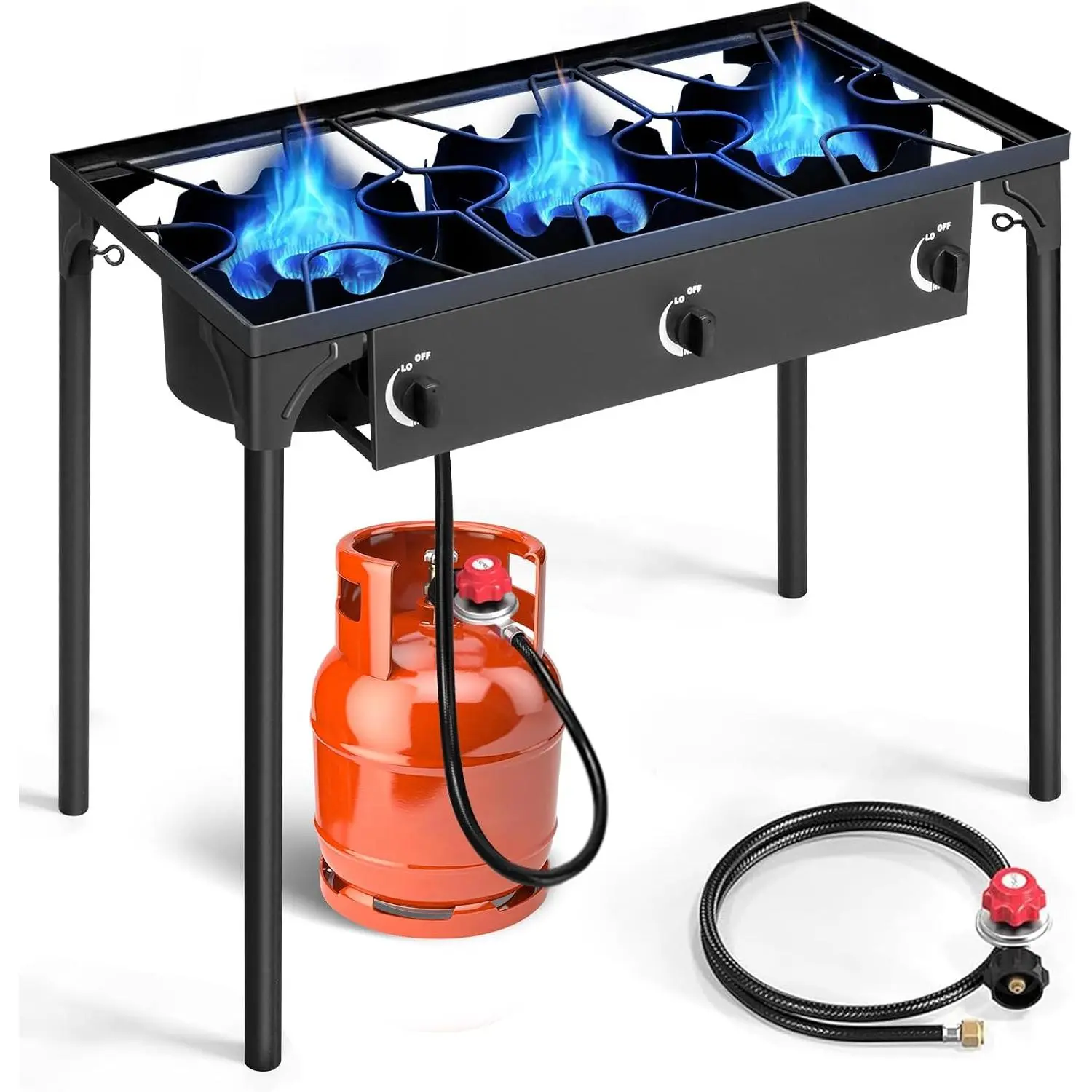 3/4 Burner Propane Gas Stove for Outdoor Cooking, 225,000 BTU | Camping Cooker with Removable Legs, Temperature Control Knobs for Backyard Cooking, BBQ, Baking and Frying