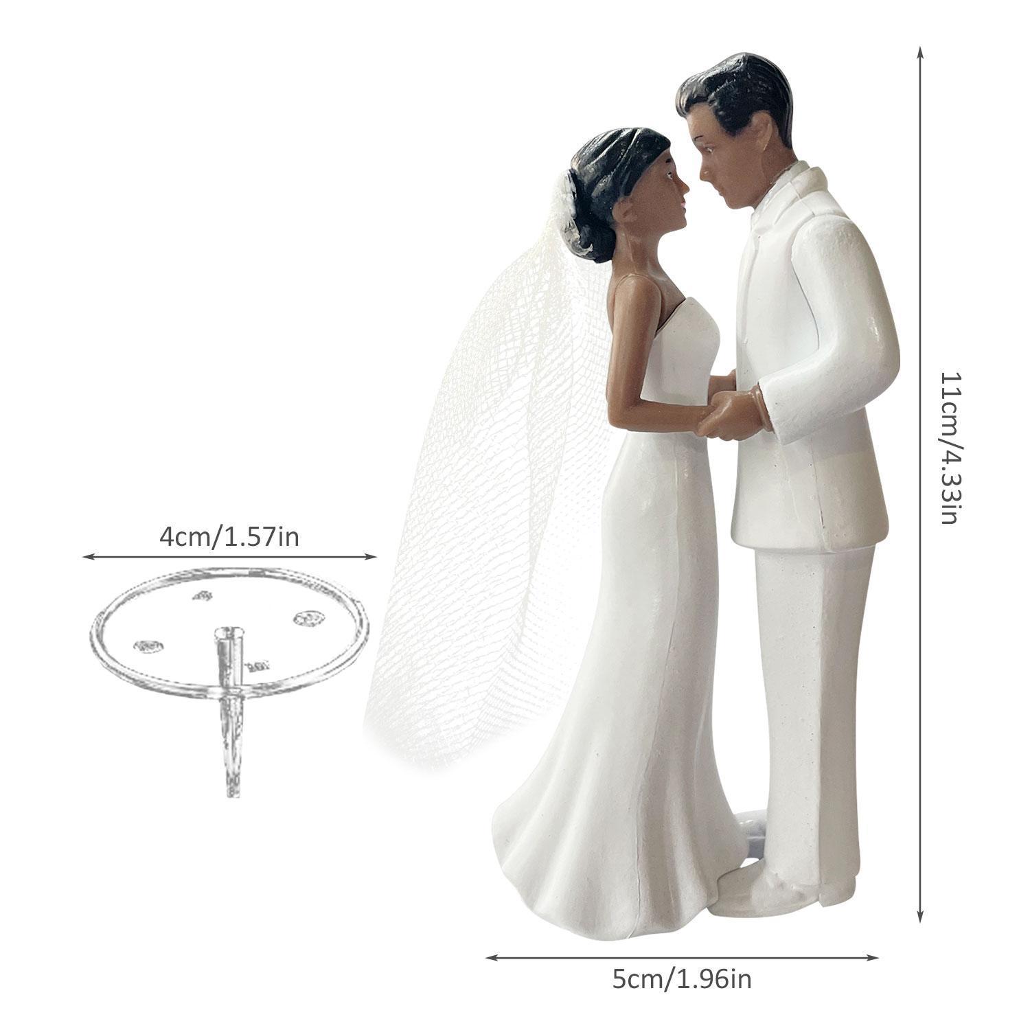 Elegant Bride & Groom Wedding Cake Topper with Veil 4.3" - Anniversary, Bridal Shower, Engagement Party Decoration