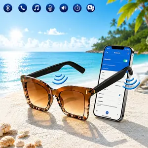 AI Bluetooth smart glasses, supporting multiple language APP translation, music glasses, in ear automatic detection switch, leopard print sunglasses, sweat proof, sun protection, sunglasses, suitable for travel, navigation, meetings, business