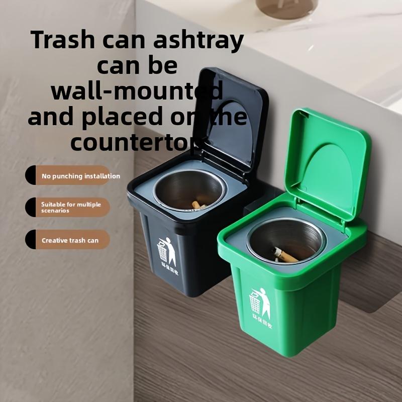 Creative Wall-Mounted Trash Can And Ashtray (With Lid to Prevent Ash from Flying), Mini Desktop Standing Ashtray, Home Tabletop Decorative Piece, No Drilling Design, Perfect for Living Rooms, Bedrooms, Bathrooms, Cars, And More.
