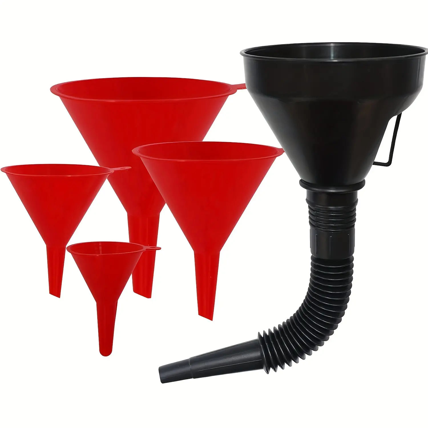 5-piece Set of Plastic Fuel Funnels for Automobiles with Wide Mouth Gas Delivery Hose