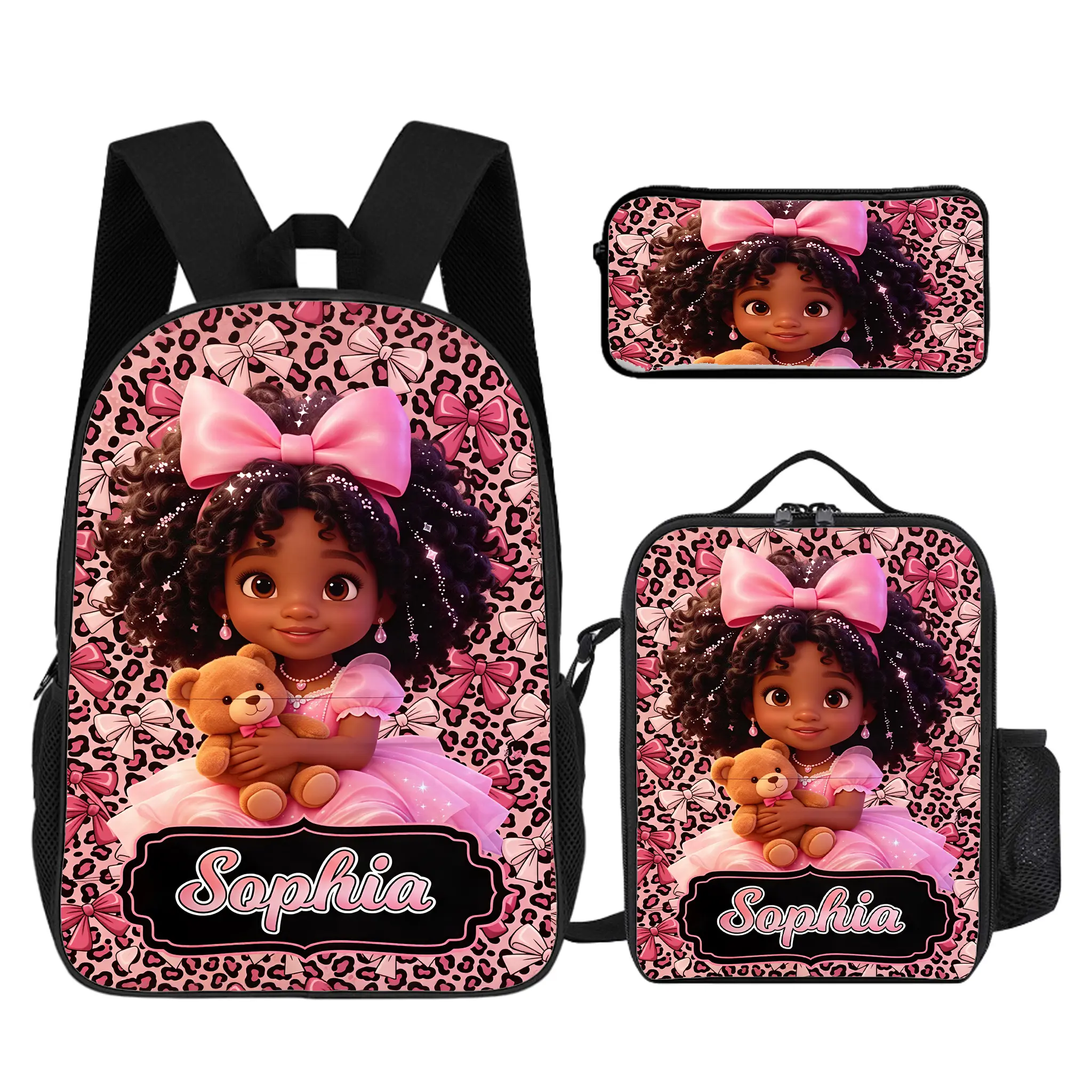 Custom Name School Bag For Black Girls, Cute Princess Graphic 3Pcs Afro Girl Backpack Set. Fashionable Kid Daily Carry Bag, Wonderful Holiday And Back To School Present.   # TikTokMadeMeBuyIt # AfroGirlSchoolSet # GirlsPrincessBag # StudentGiftForGirls