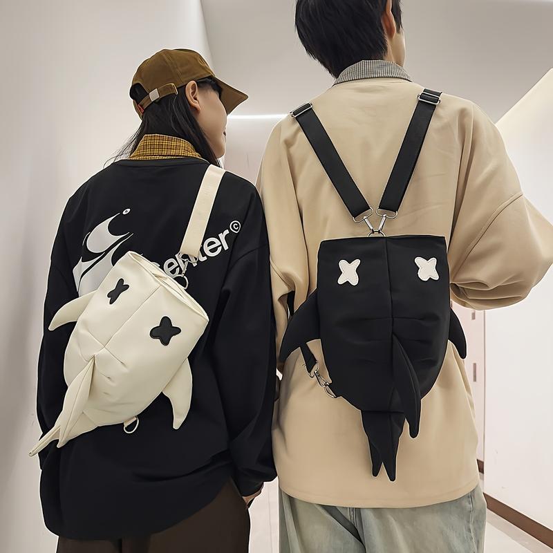 Stylish And Casual Single-Shoulder Backpack That Can Also Be Worn As a Double-Shoulder Bag, Perfect for Couples. This Trendy Shark-Themed Backpack Is Suitable for High School And College Freshmen, Ideal for Travel .