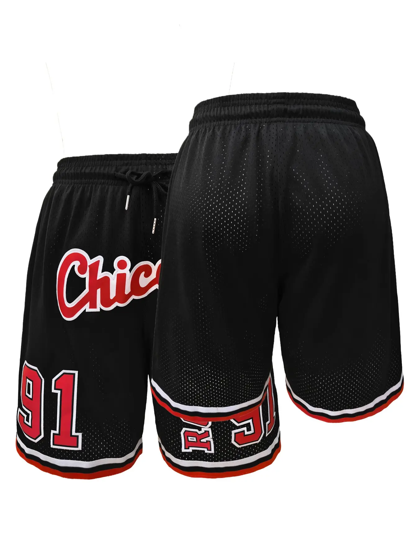 Embroidered Basketball Shorts Unisex Chicago 91 Rodman Drawstring Casual Sports Streetwear