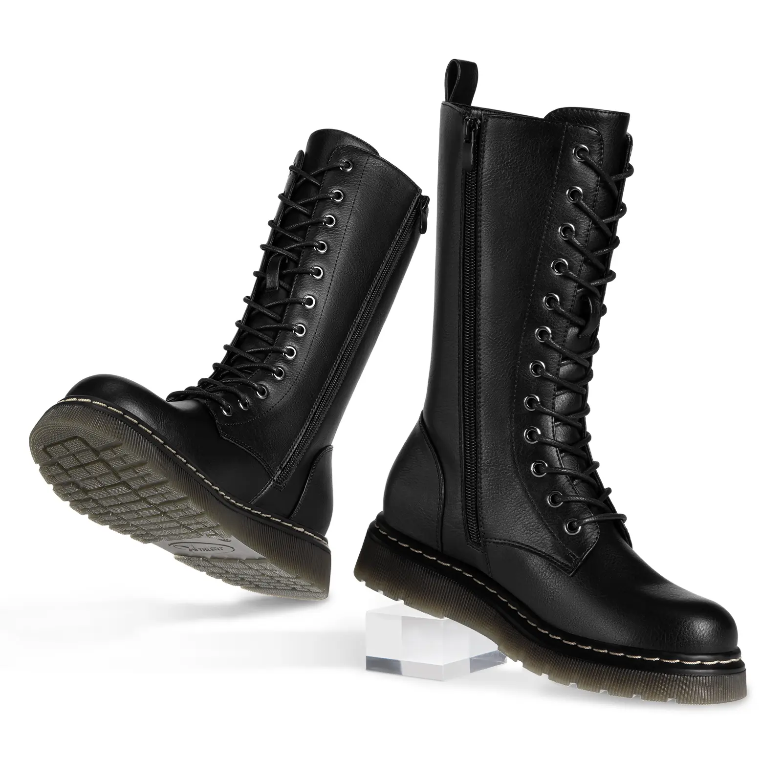 Athlefit Women's Lace-Up Combat Boots for Fall/Winter, Non-Slip Platform Mid Calf Boots with Inside Zipper, Comfortable & Stylish for Work, Costume or Everyday Wear