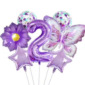 9pcs Butterfly and Sunflower Star Balloons Set, 32 Inch Number Aluminum Foil Balloons, Perfect for Birthday, Wedding, Anniversary