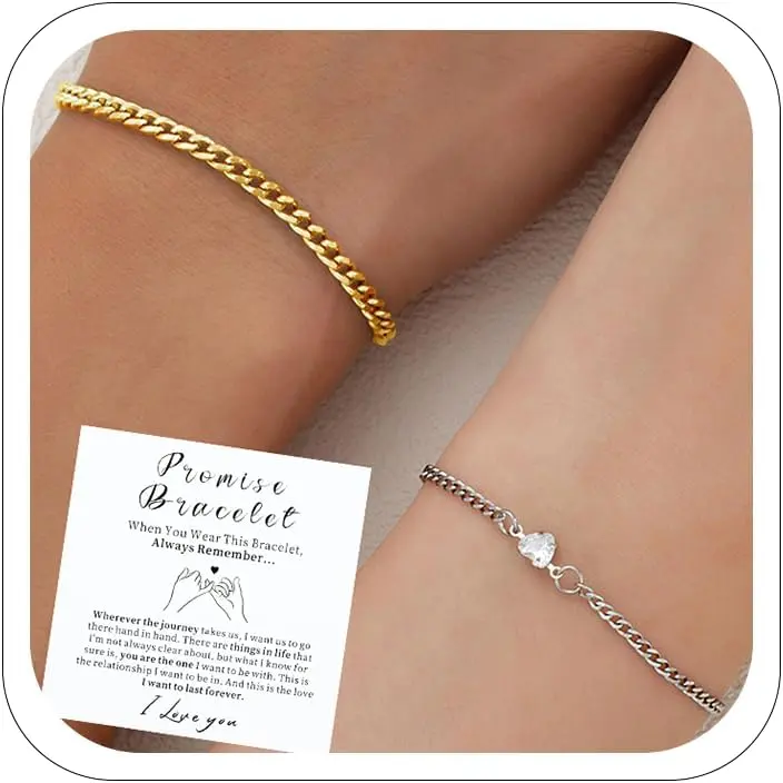 Couples Bracelets Bracelet Matching Bracelets for Couples Boyfriend Gifts Relationship    Accessorie  and  Cuban Stainless Steel Chain Cute Heart Cubic Zirconia Bracelet