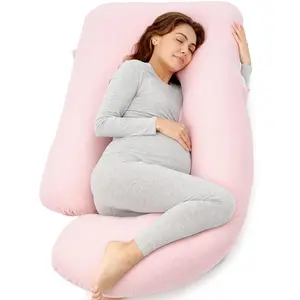 U-Shaped Full Body Pregnancy Pillow for Sleeping, 57-Inch Maternity Pillow for Pregnant Women – Side Sleeping Support for Back, Belly, Hips & Legs | Soft Removable Washable Cover | Baby Shower Gift, Pink J-Shaped Body Pillow, Detachable Crystal Velvet