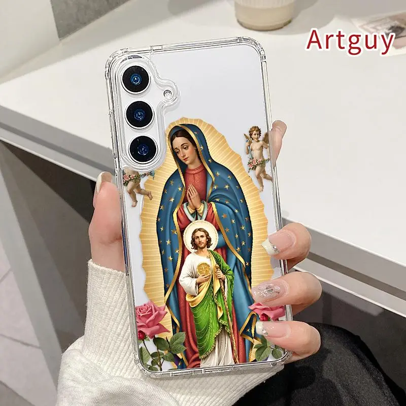 Magnetic Phone Case Supports Wireless Charging compatible with Samsung Galaxy S26 S23 Ultra S24 Plus FE S25 S22+ Divine Motherly Grace Pattern Non-Yellowing Silicone Transparent Acrylic Large Hole Drop Protective Cover