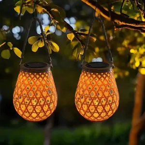 2-Pack Solar Lanterns, Waterproof Outdoor Garden Lights, Hanging Lanterns for Porch, Patio, Pathway, Perfect Birthday Gift for Mom and Grandma