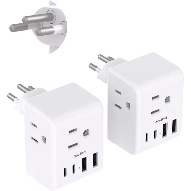 2 Pack Switzerland Travel Plug Adapter, Type J Power Adapter with 3 Outlets & 4 USB Ports Including USB C for US Travelers