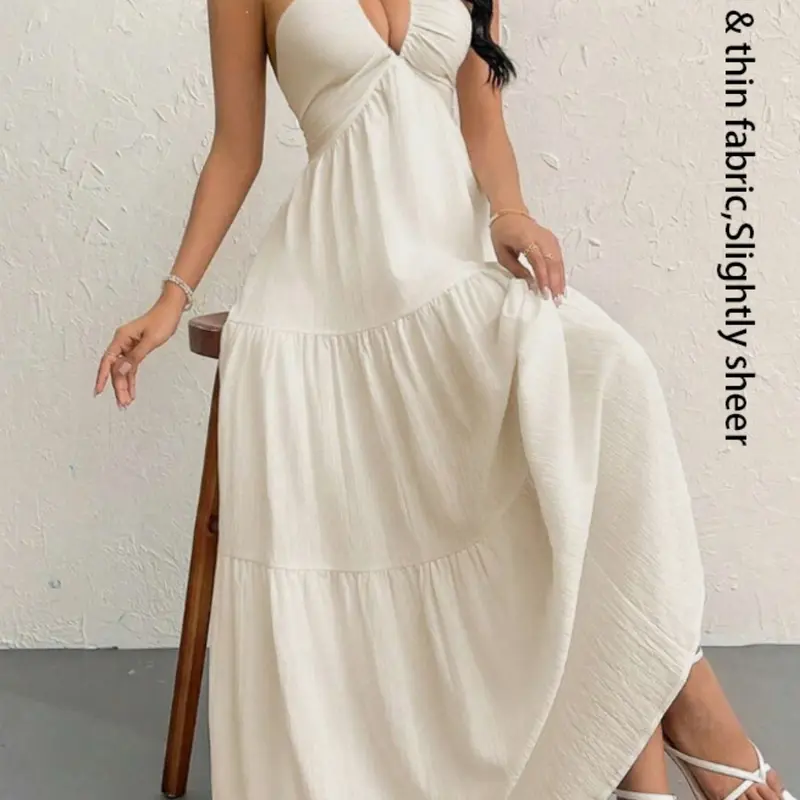 【Black Friday】Women's Plain Dress, Casual Sleeveless Backless Dress for Beach Holiday Vacation, Ladies Summer Clothes #GLOBAL PICKS