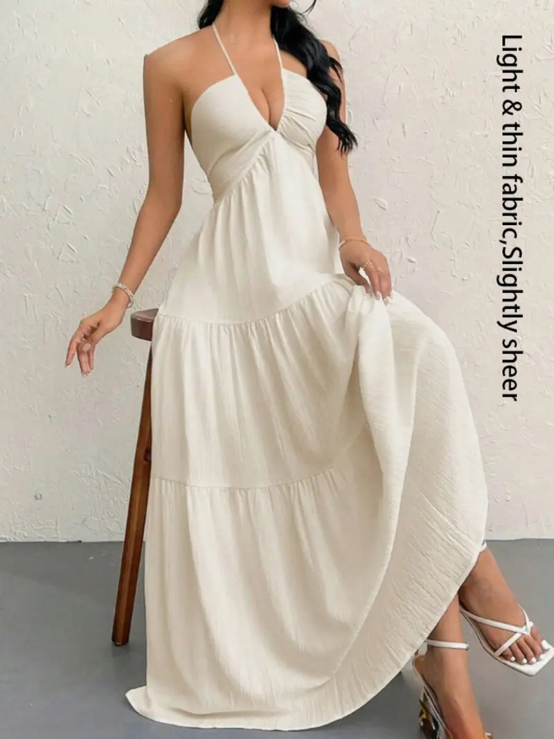 bershka white halter dress Bershka Halter midi dress with linen in white