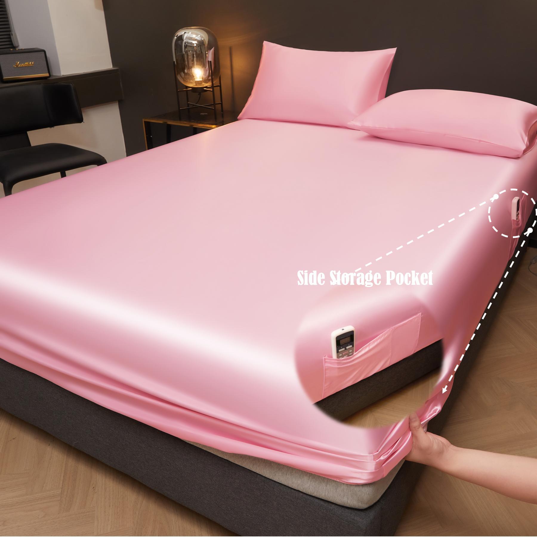 Solid Color Satin Fitted Sheet and Pillowcase Set, Silky Bed Sheets, Soft Breathable Sheet, Soft & Comfortable Bedding Set for Bedroom & Hotel #TOP PICKS