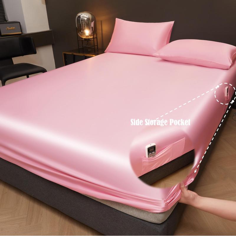 Solid Color Satin Fitted Sheet and Pillowcase Set, Silky Bed Sheets, Soft Breathable Sheet, Soft & Comfortable Bedding Set for Bedroom & Hotel #TOP PICKS