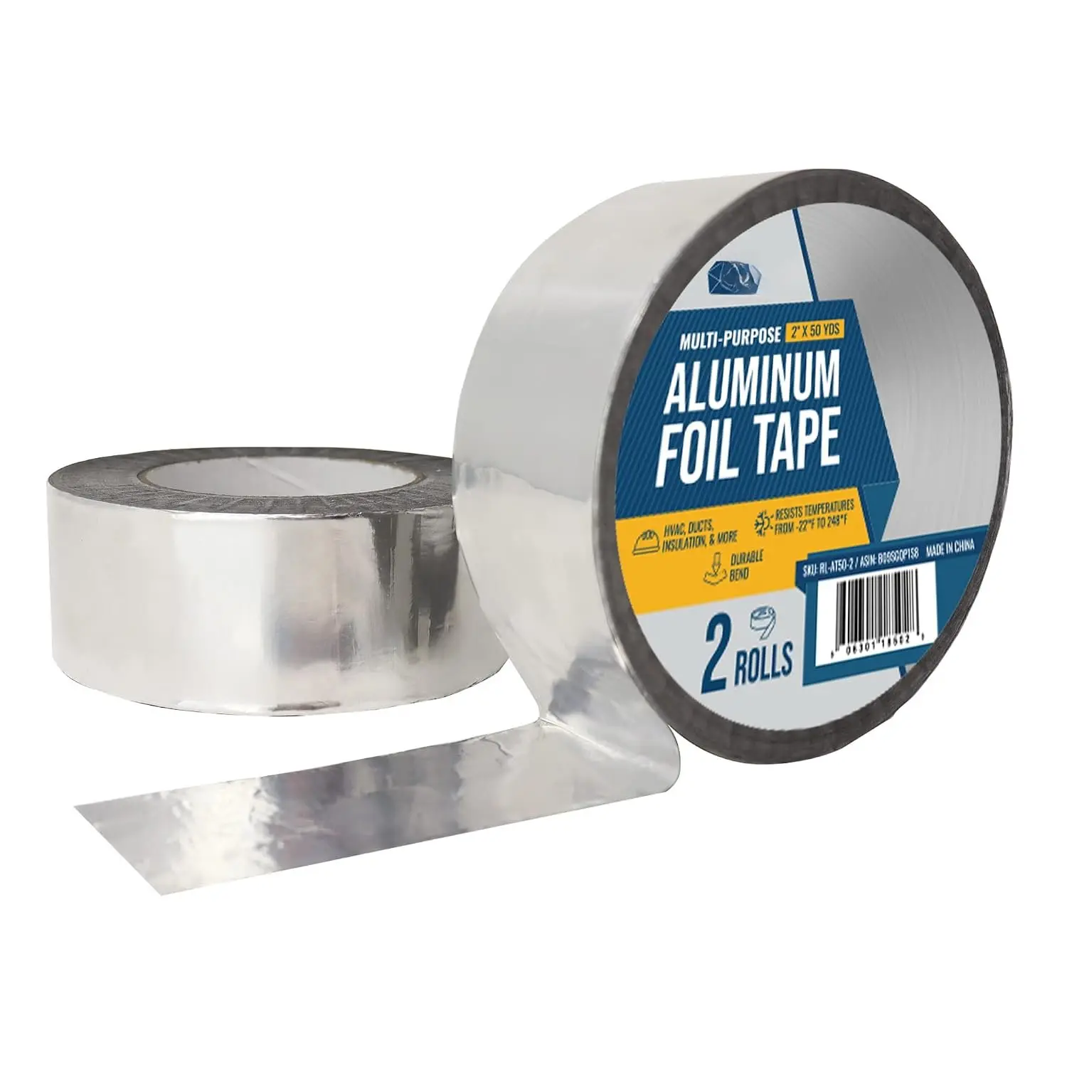 AC Tape 2 Pack | Mastic HVAC | Heat Insulation Tape, 2"x50yd | Alumimum Foil Tape with - Adhesive, Metal Repair, Furnace, Ductwork Sealing, 100yd