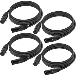 10ft DMX Cable, 4 Pack 3m DMX Light Cables DMX Wires, 3-Pin XLR Male to Female Stage Signal Cable with Metal Connectors for DMX512 Stage & DJ Lighting fixtures
