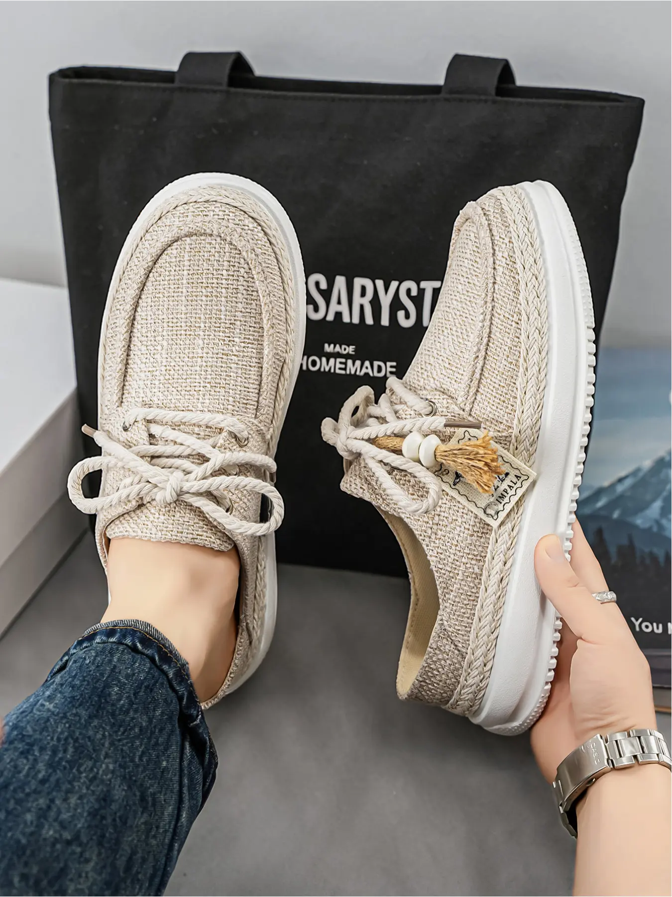 Men's Linen Slip On Mule Sneakers, Slip On Mules, Breathable Canvas Half Slide Loafers, Platform Casual Backless Boat Shoes, Lightweight Walking Moccasins for Daily Outdoor