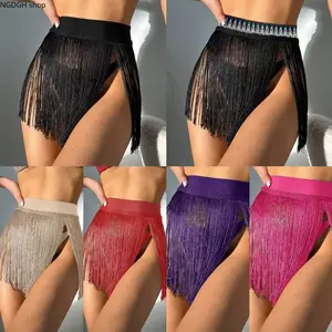 Trendy  Sparkly Shimmer Cover Up Skirt for Women, Flattering High Waisted Sheer Fringe Mini Skirt, Perfect Summer Beach Vacation & Pool Party Look