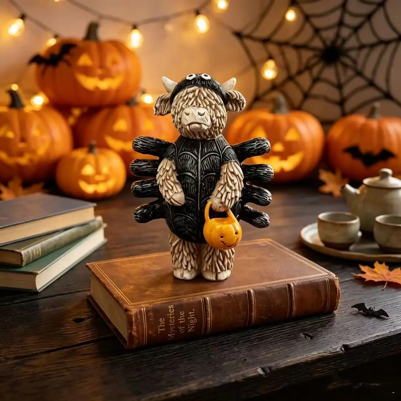 Halloween Highland Cow Decorative Resin Ornament, Unique Halloween Decoration, Durable Resin Material, Perfect for Festive Displays