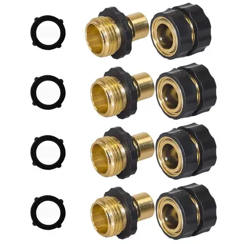 4-Set 3/4-in Heavy Duty Garden Hose Quick Connectors - Universal Aluminum Male/Female Threaded Adapters with Rubber Grips, Outdoor Watering Equipment for Garden Hoses, Sprinklers