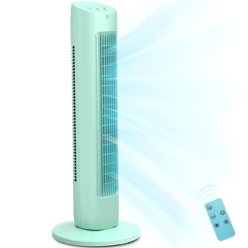 COWSAR Tower Fan for Bedroom, 85° Oscillating Fans with 8 Speeds, 30" Portable Bladeless Standing Fan, 15H Timer, Normal/Natural/Sleep 3 Fan Modes, Freestanding Tower Fans, Green