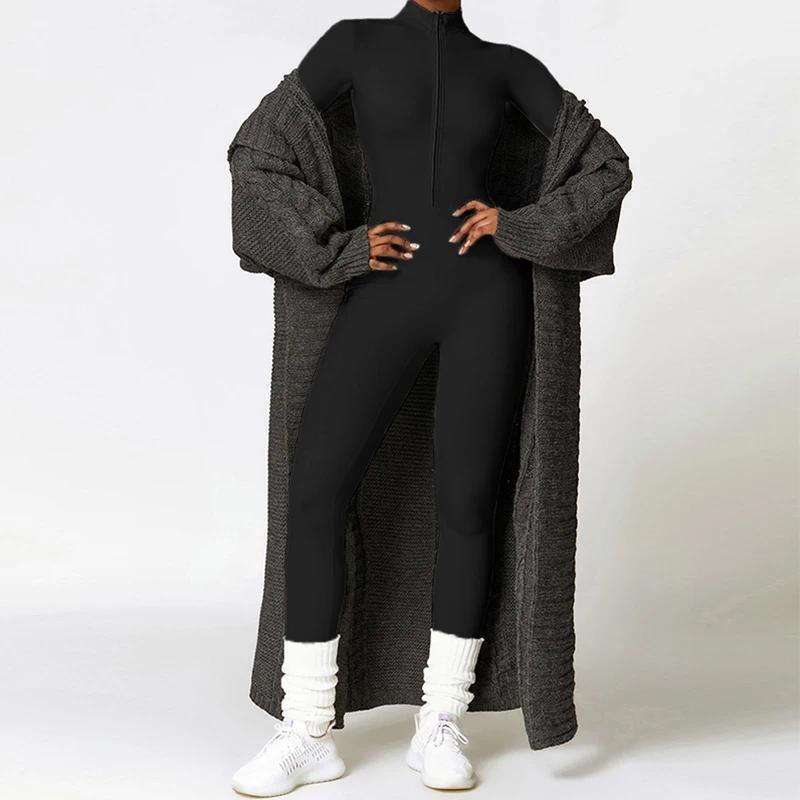 Warm Thin Fleece Jumpsuits Women's Tracksuit Winter One-Piece Sports Suit Black Fitness Jumpsuit Long Sleeves Workout Bodysuit