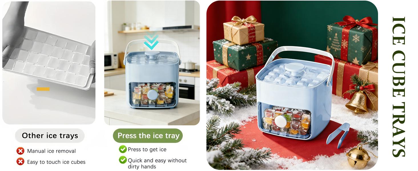 Plastic Ice Cube Trays with Bin and Scoop for Freezer, 2 Pack Easy-Release Sturdy Ice Tray with Lid, Stackable Ice Maker Set for Whiskey, Cocktails, Iced Coffee, BPA Free, White Plastic Ice Cube Trays with Bin and Scoop for Freezer, 2 Pack Easy-Release Sturdy Ice Tray with Lid, Stackable Ice Maker Set for Whiskey, Cocktails, Iced Coffee, BPA Free, White