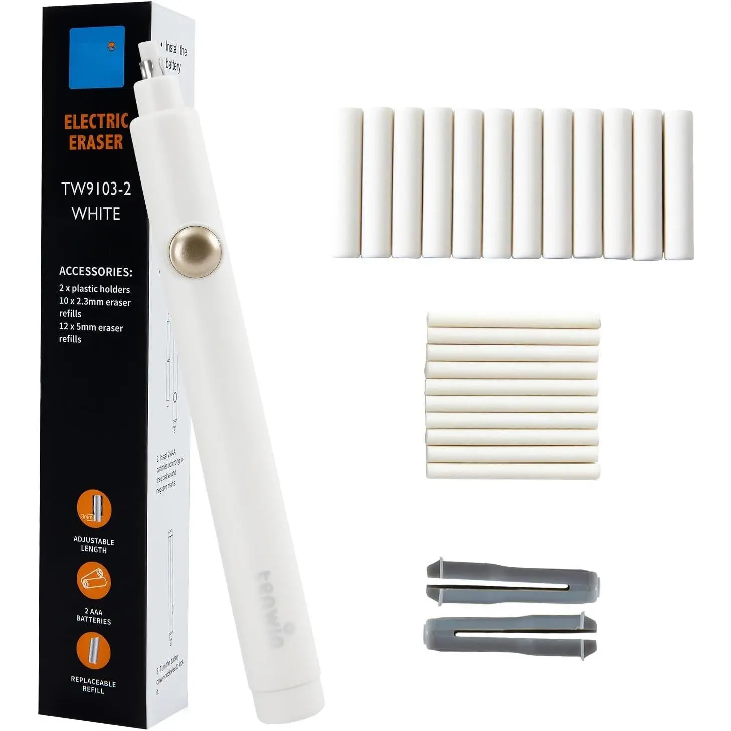 Electric Eraser Kit with 2 Different Eraser Sizes |  Operated Pencil Eraser, 2 Eraser Sizes(0.1 & 0.2in dia.) , Ideal for Sketching, Drafting, Drawing
