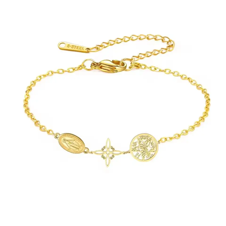 Retro Stainless Steel Triple Protection Bracelet with Witch Knot, Five-Pointed Star, and Witch Knot Combination Adjustable Bracelet
