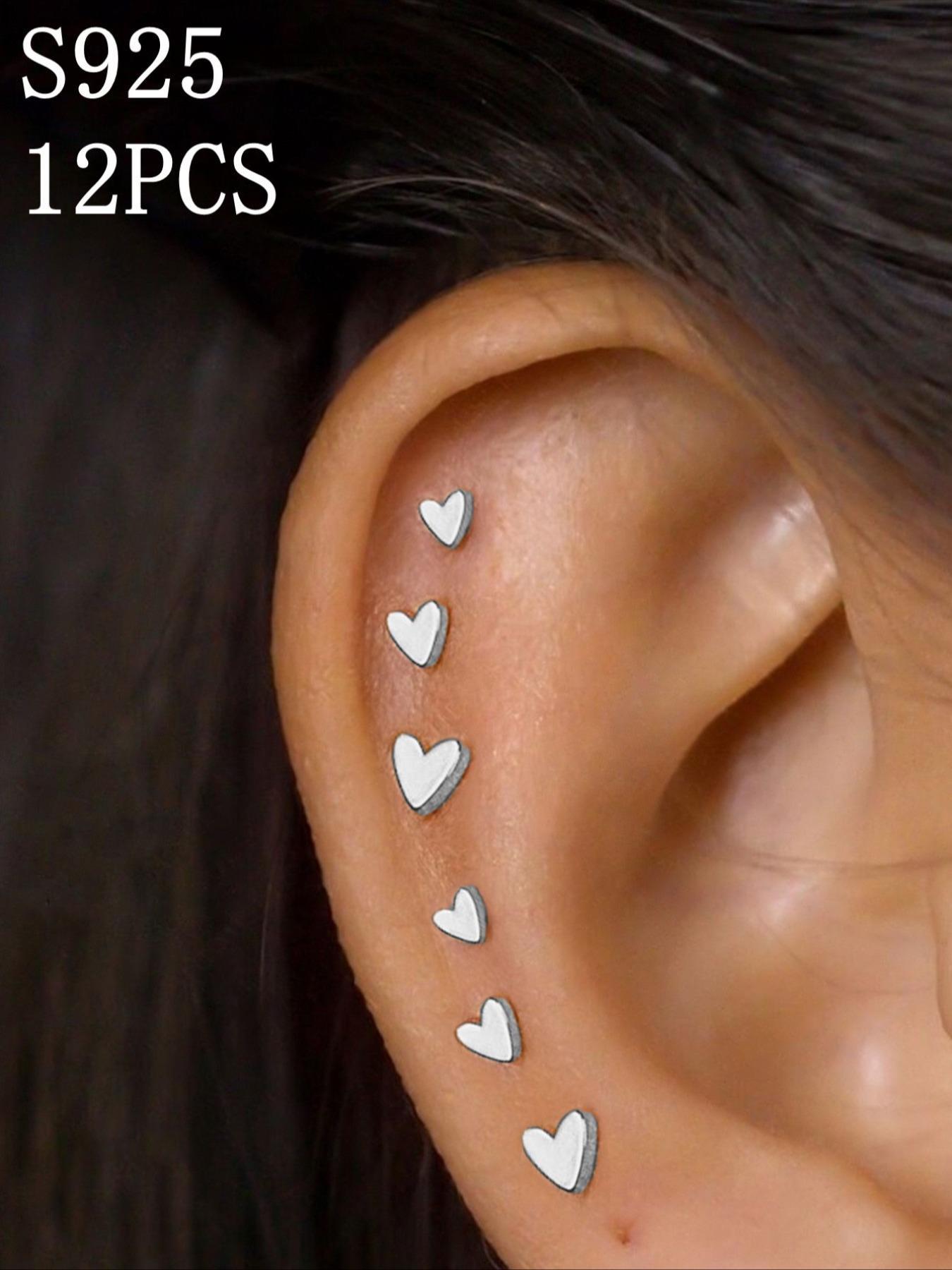 925 Sterling Silver Cute Heart Shaped Stud Earrings, Fashionable Earrings for Women & Girls, Trendy All-match & Exquisite Jewelry for Birthday Gift