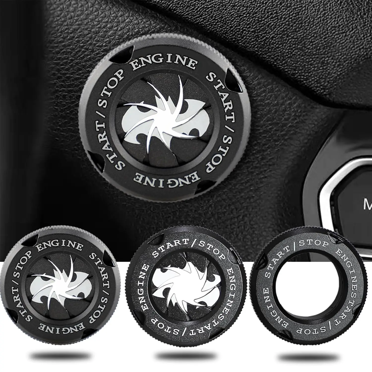 Bat Rotary  Push Start Button Cover, Engine Start Stop Button Cover Interior Accessories, Anti Scratch  Protective DIY Decoration,  for Men (Bat Black)