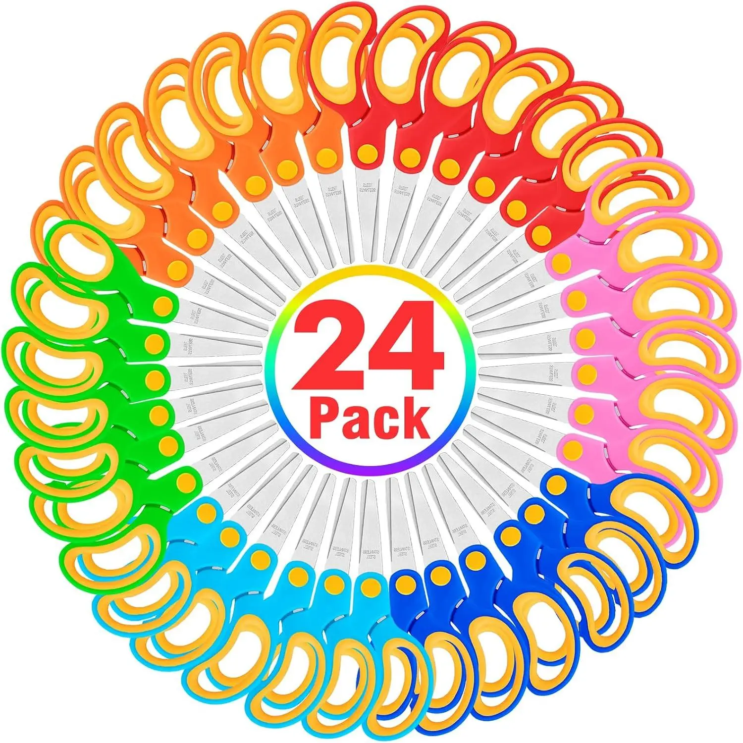 24-Pack Bulk 5'' Blunt Tip Safety Scissors, Easy Grip Handle Office Cutting Supplies for Classroom Students, Arts & Crafts Paper, Cutting Tool, Bulk Pack