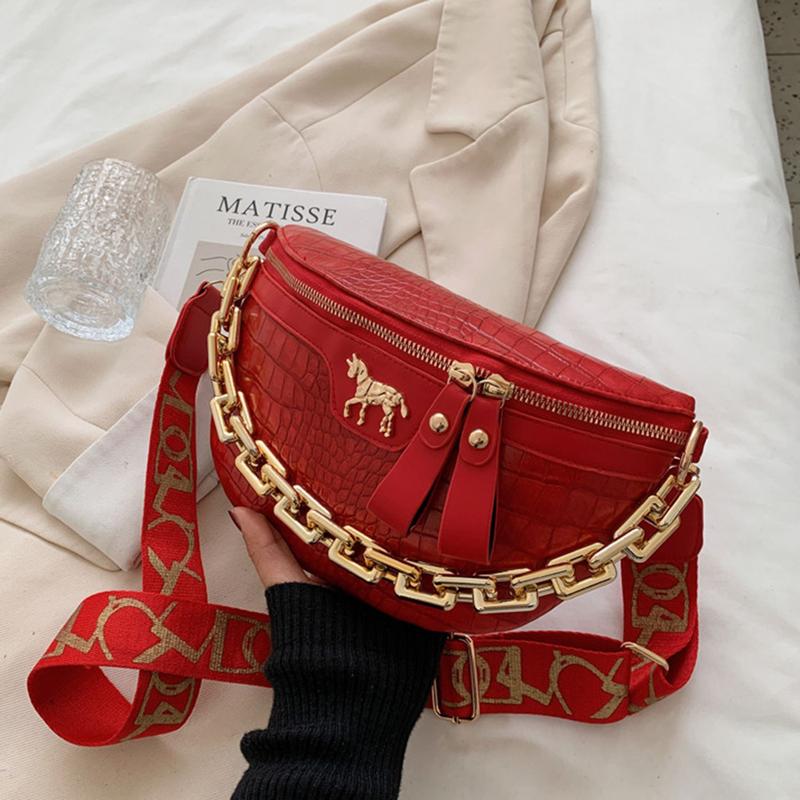 Horse Decor Double Zipper Chain Fanny Pack Crossbody Chest Bag Crocodile Embossed Coin Purse Waist Belt Pocket Runningbelt Horse Decor Double Zipper Chain Fanny Pack Crossbody Chest Bag Crocodile Embossed Coin Purse Waist Belt Pocket Runningbelt