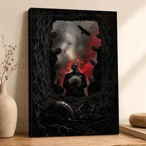 Dark Gothic Suspense Canvas Wall Art, Grave View Red Sky Poster, Moody Mystery Figure Decor for Living Room Bedroom Study,wall decor,poster.