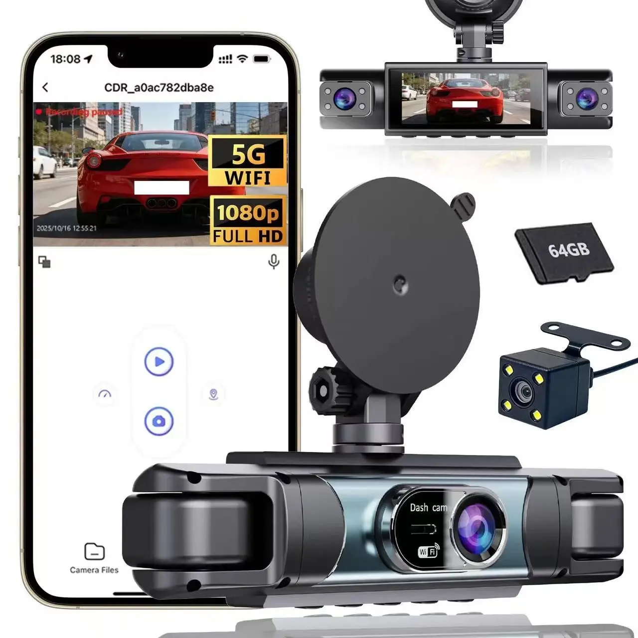 1080P Full HD Four Lens Dash Cam 3.16 Inch IPS Screen Front Rear Left Right Wide Angle Lens Loop Recording G Sensor Parking Monitor Motion Detection Universal Vehicle Security Camera