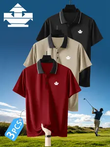 Men's Quick-Dry Polo Shirts Set, Geometric Print, Breathable & Comfortable, Sporty Style, High-Quality Stretch Fabric, All-Season Wear