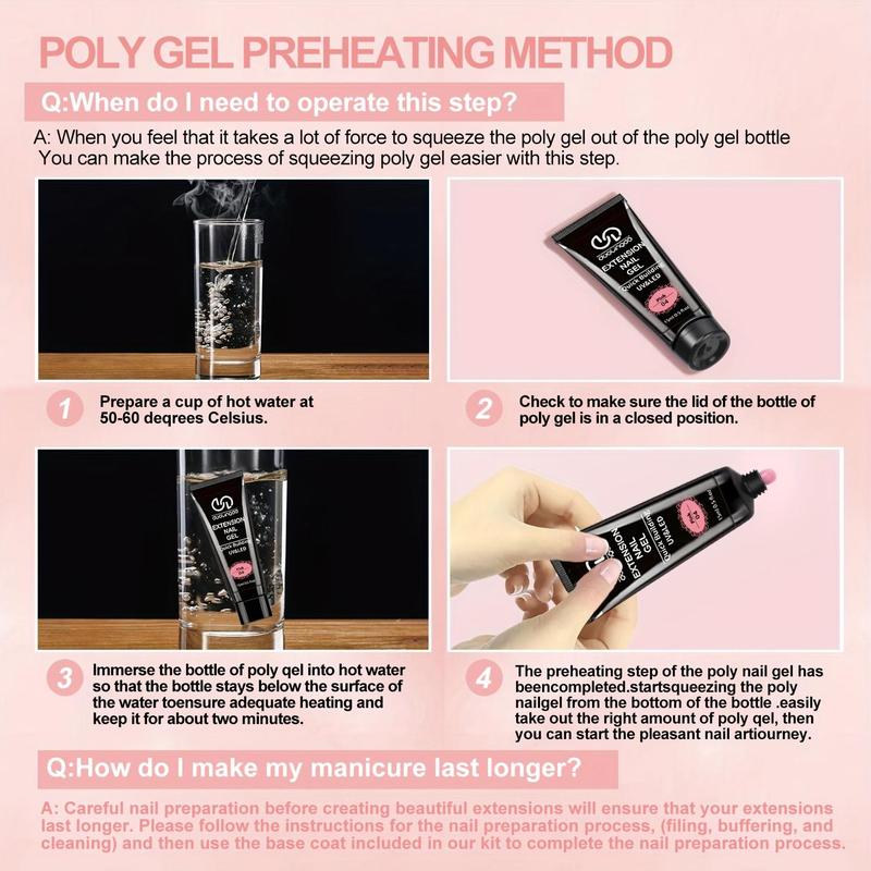 Poly Nail Gel Set, Polygel Nail Kit, 6 Colors Neutral Glitter Extension Gel Nail Enhancement Set with Nail Dryer Lamp, DIY French Design Nail Art Kit for Home Salon