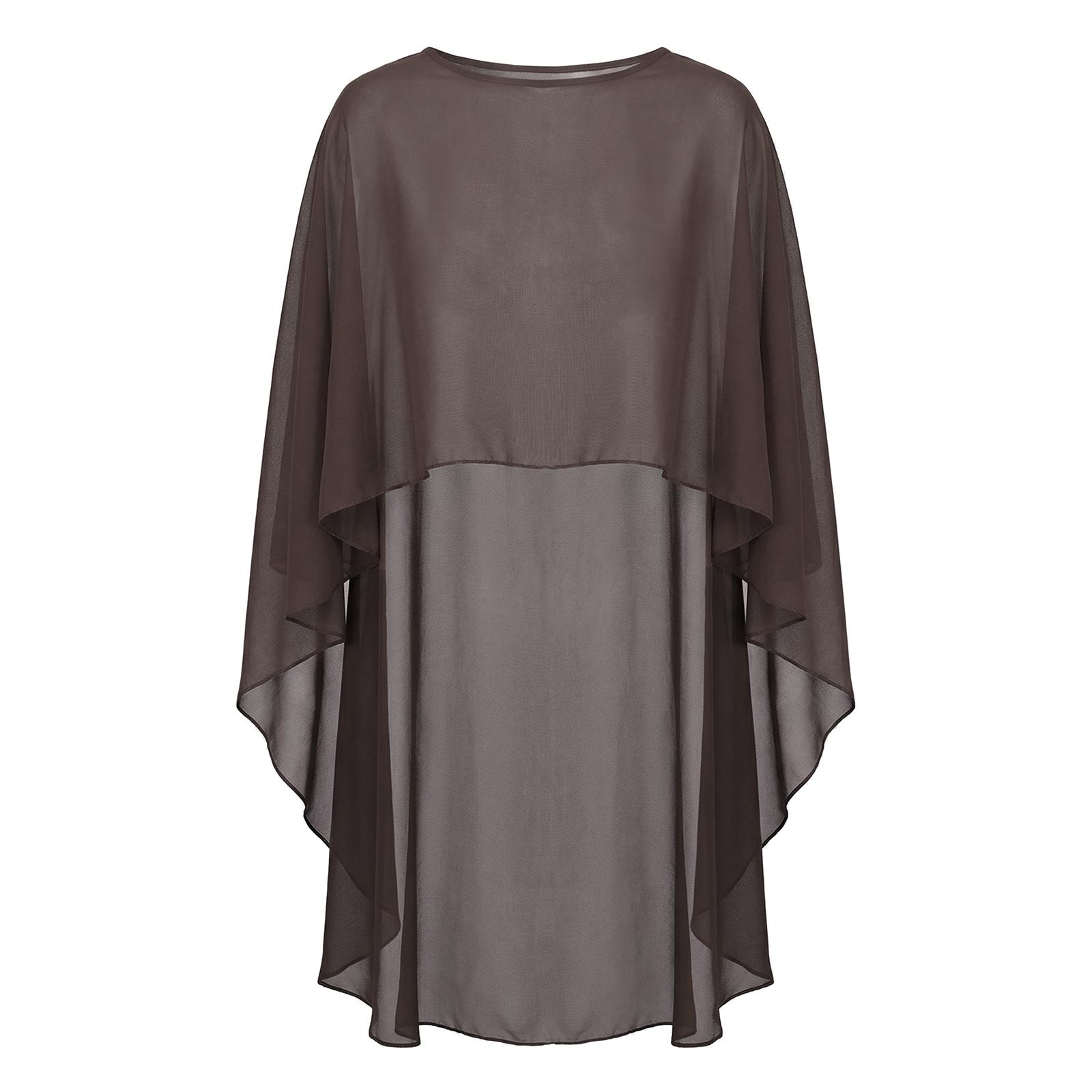 Women Chiffon Long Cape High Low Flowy Poncho Sheer Mesh Shawl See Through Boat Neck Irregular High Low Coverup Tops