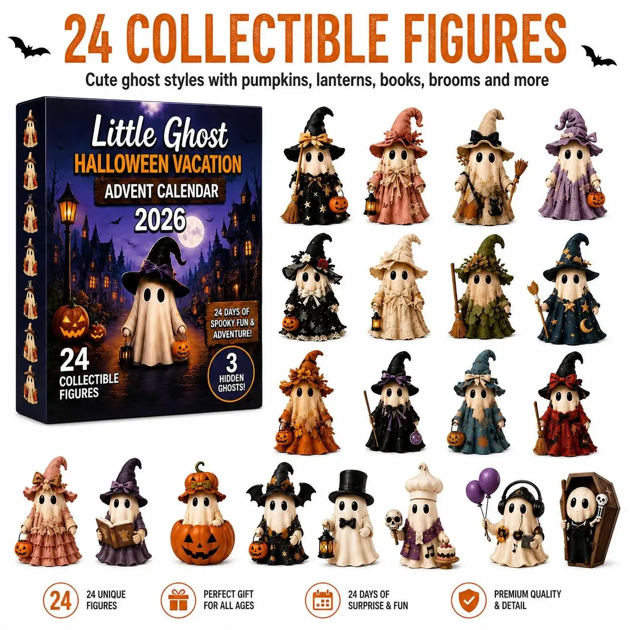 New Halloween Advent Calendar Ghost Highland Cow Blind Box Spooky Collectible Figures Acrylic Pendant Interactive Festive Fun Holiday Decor Gifts