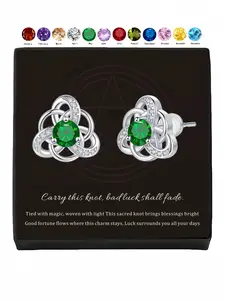 Celtic Lucky Oath Nail Shimmering Celtic knot earrings with birthstones, geometric luxury style. Lucky accessory for daily wear. Ideal gift for Valentine's Day, Christmas & special surprises