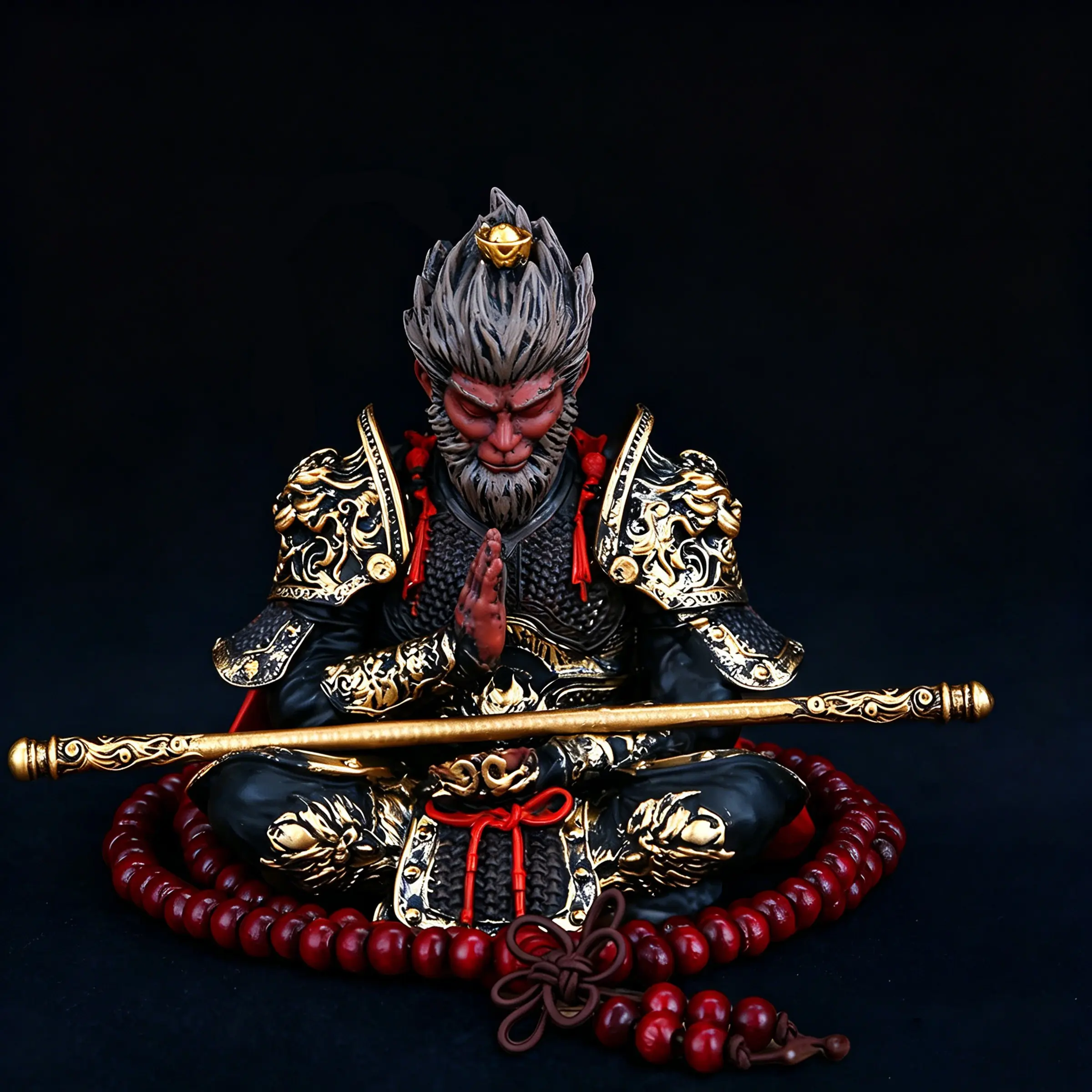 Hand-Painted Monkey Statue with Staff, Inspirational Monkey King Dashboard Decor, Unique Car and Home Display Collectible