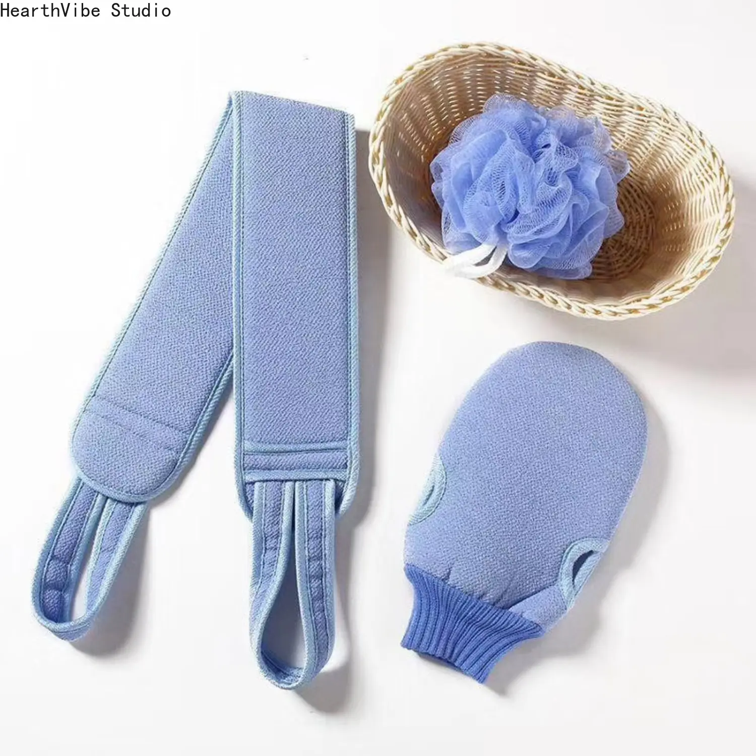 3 Pack Exfoliating Bath Set Back Scrubber Shower Gloves & Mesh Loofah Sponge Deep Cleaning Body Wash Kit for Bathroom Spa