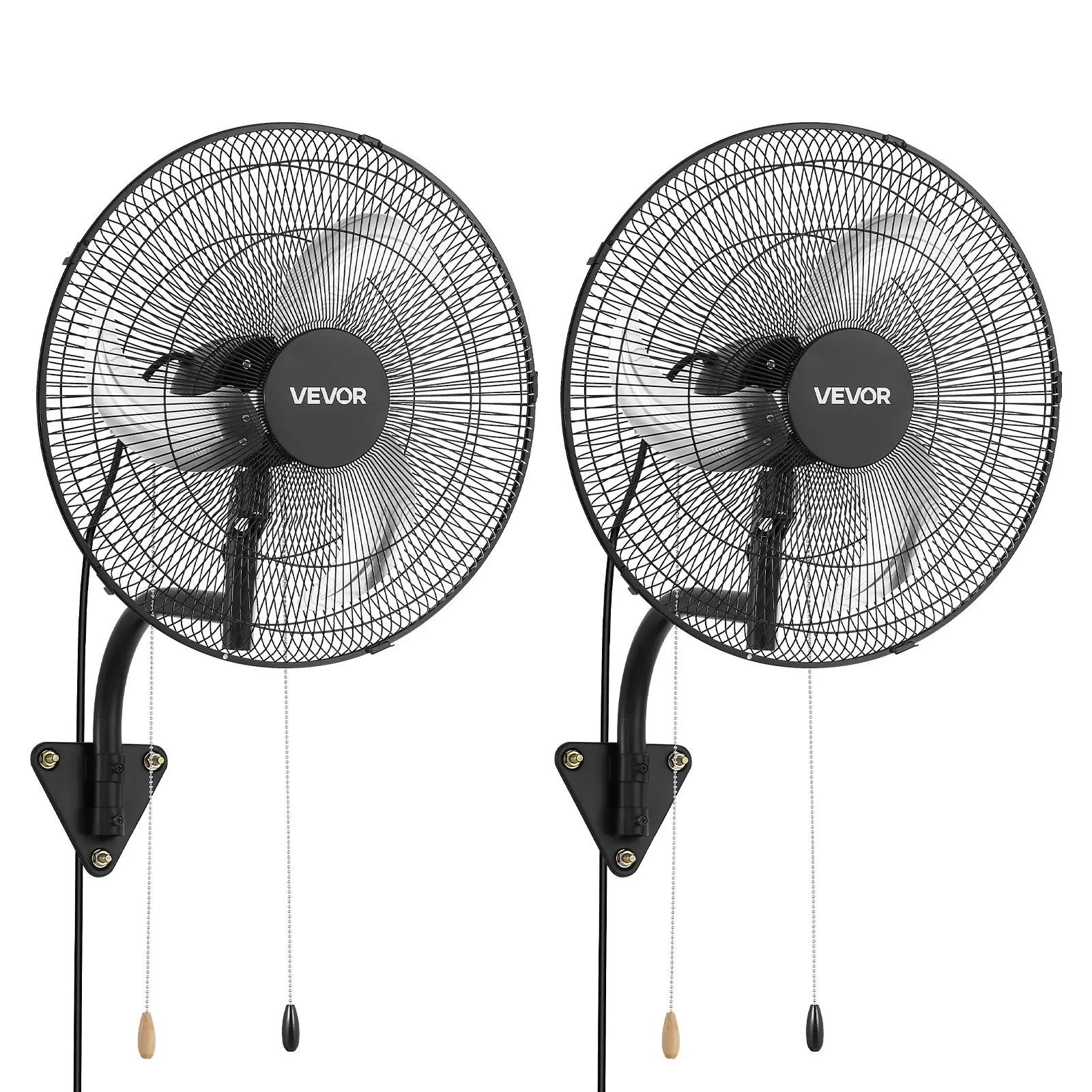 VEVOR 18 in Wall Mount Fan 2-Pack (Tools & Hardware), Oscillating 3-Speed Hanging Fan with Branded Motor, Adjustable Rotation Angle, Long Airflow Distance, Mounting Bracket Included, for Factories, Gym, 20.3x20.3x10.6 in