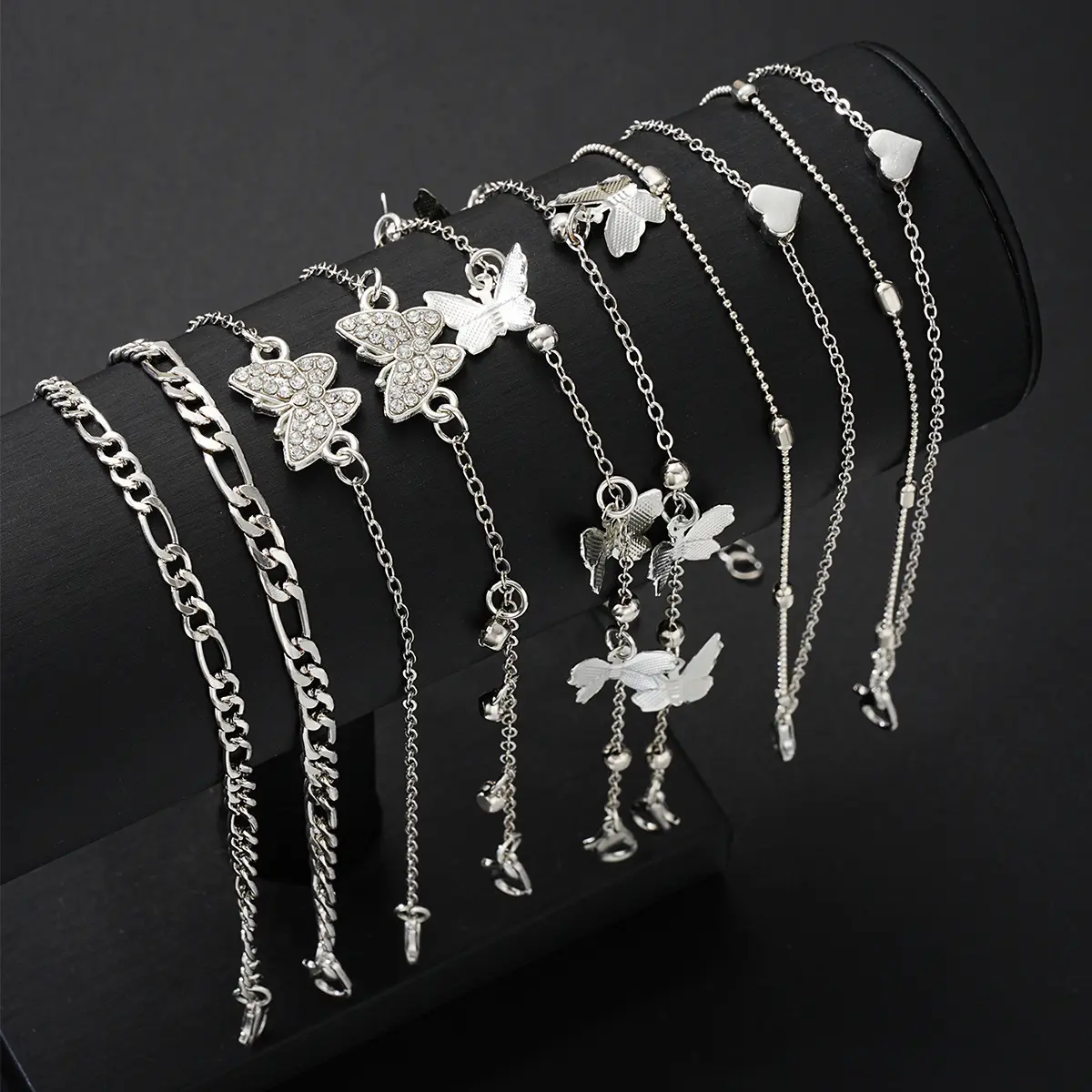 Women's Hearts Butterflies Anklet Set, 8-Piece Zinc Alloy Cute Trendy Anklets, All-Seasons Daily Wear Dating Party Gift Fashion Costume Jewelry, Anklets For Women, Party Wear