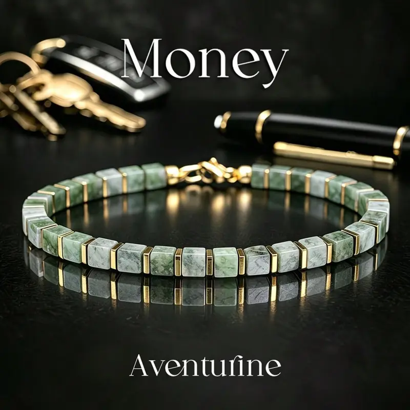 1PC Casual Aventurine Square Bead Money Bracelet, Symbolizing Wealth & Prosperity, Handmade Natural Stone Skin-Friendly Jewelry for Daily Wear, Beaded Jewelry Bracelets